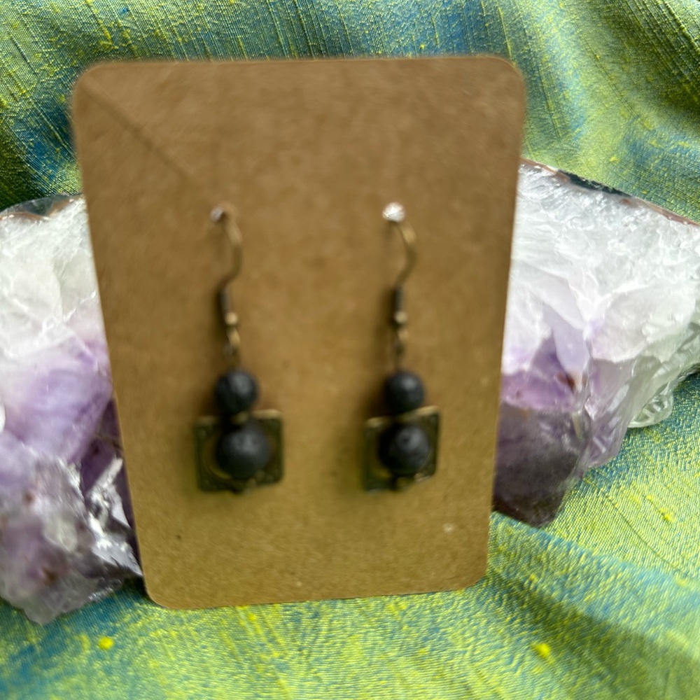 New Earrings Hand Crafted with Lava Stone and Bronze metal. Hypoallergenic